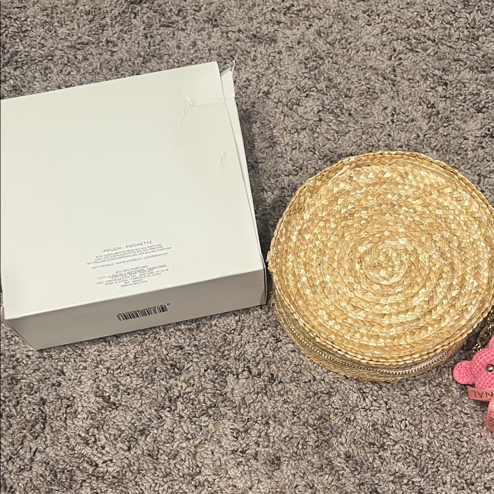 Miu Miu Straw Circle Bag with Pink Bear Charm - Picture 5 of 6
